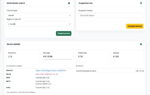 Access data for IMAP, SMTP and webmail