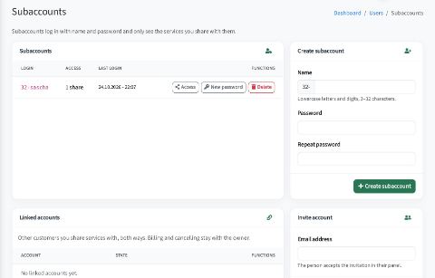 Subaccounts and shared access